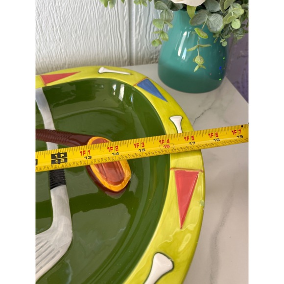 Clay Art Putting Green Hand Painted Ceramic Serving Platter 1998 Golf Theme - Picture 2 of 4